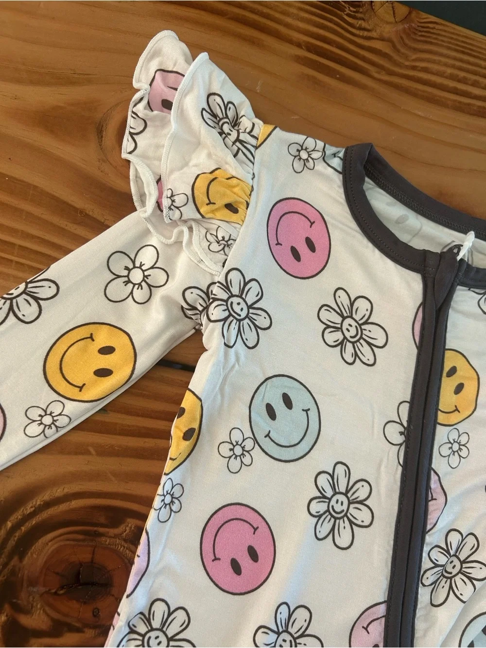 Kids White Smiley & Floral One-Piece Pajama